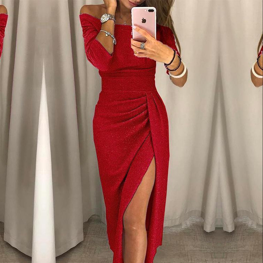 Alessandra – Vestido Elegante com Alças Off-Shoulder para Mulheres