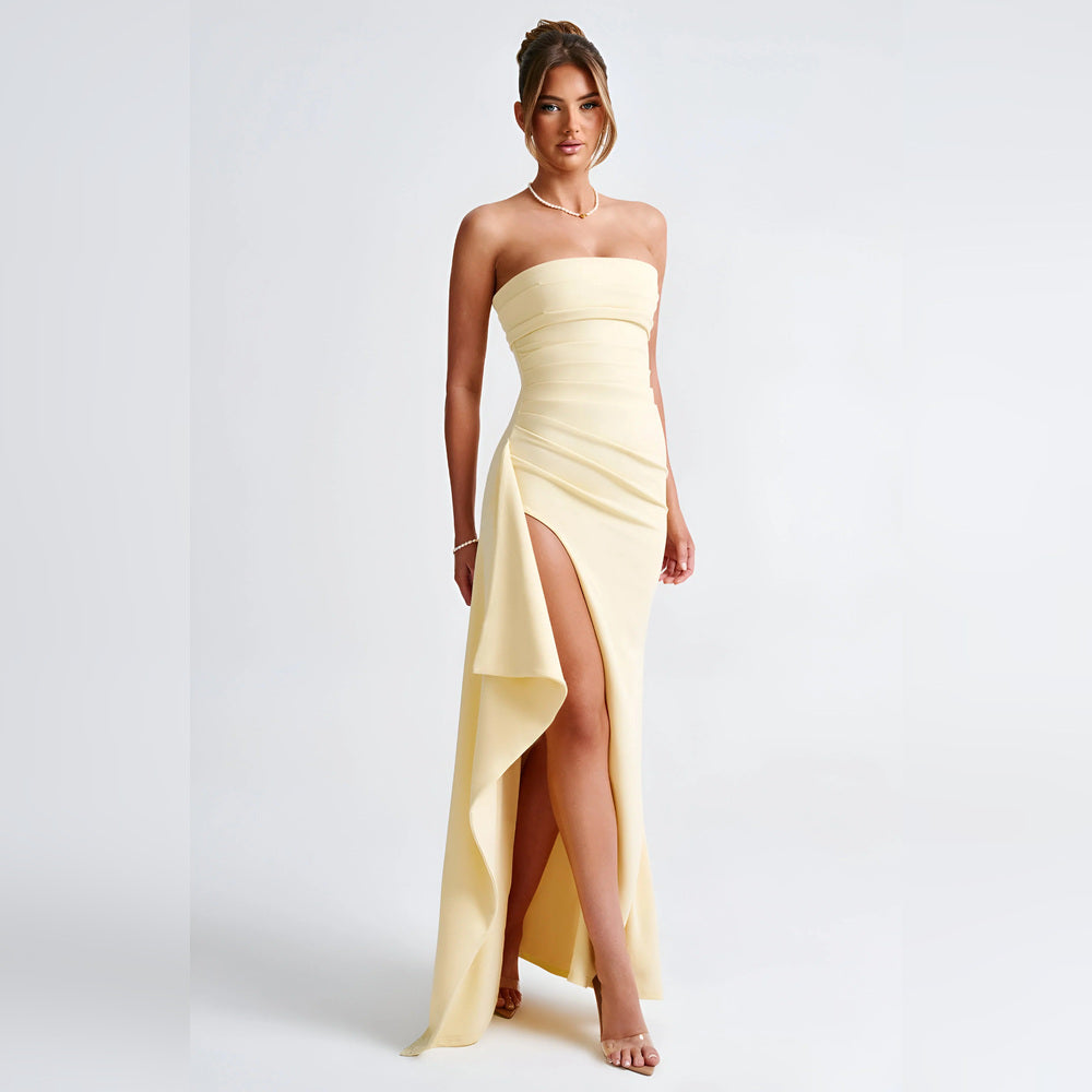 Elena – Vestido Maxi sem Alças com Fenda