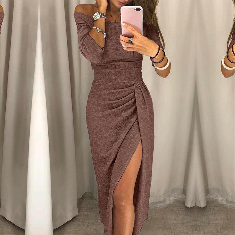 Alessandra – Vestido Elegante com Alças Off-Shoulder para Mulheres
