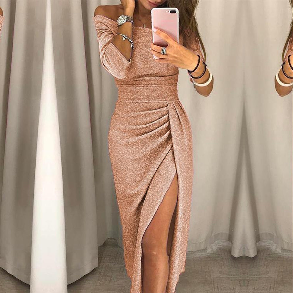 Alessandra – Vestido Elegante com Alças Off-Shoulder para Mulheres