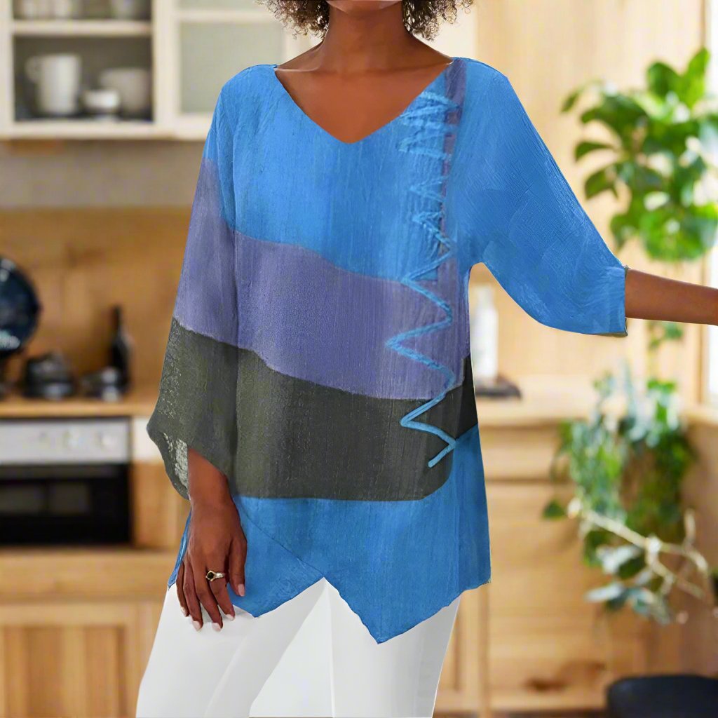 Eli - Dreifarbige Bluse mit Bauchbedeckung