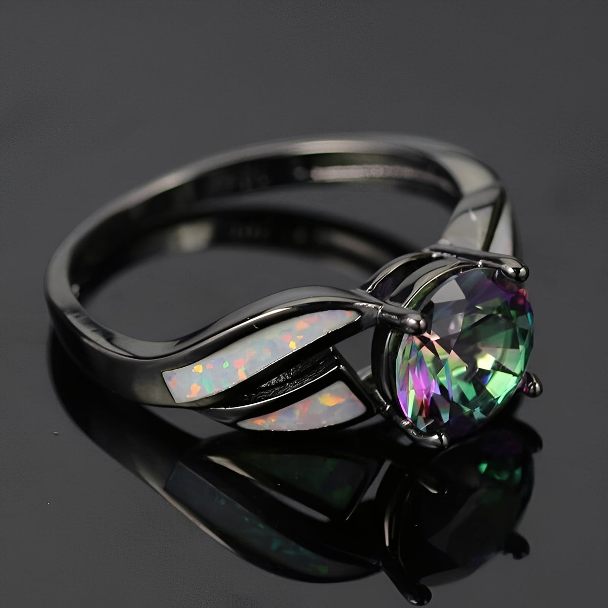 Mirella – Bague arco-íris em opala e topázio