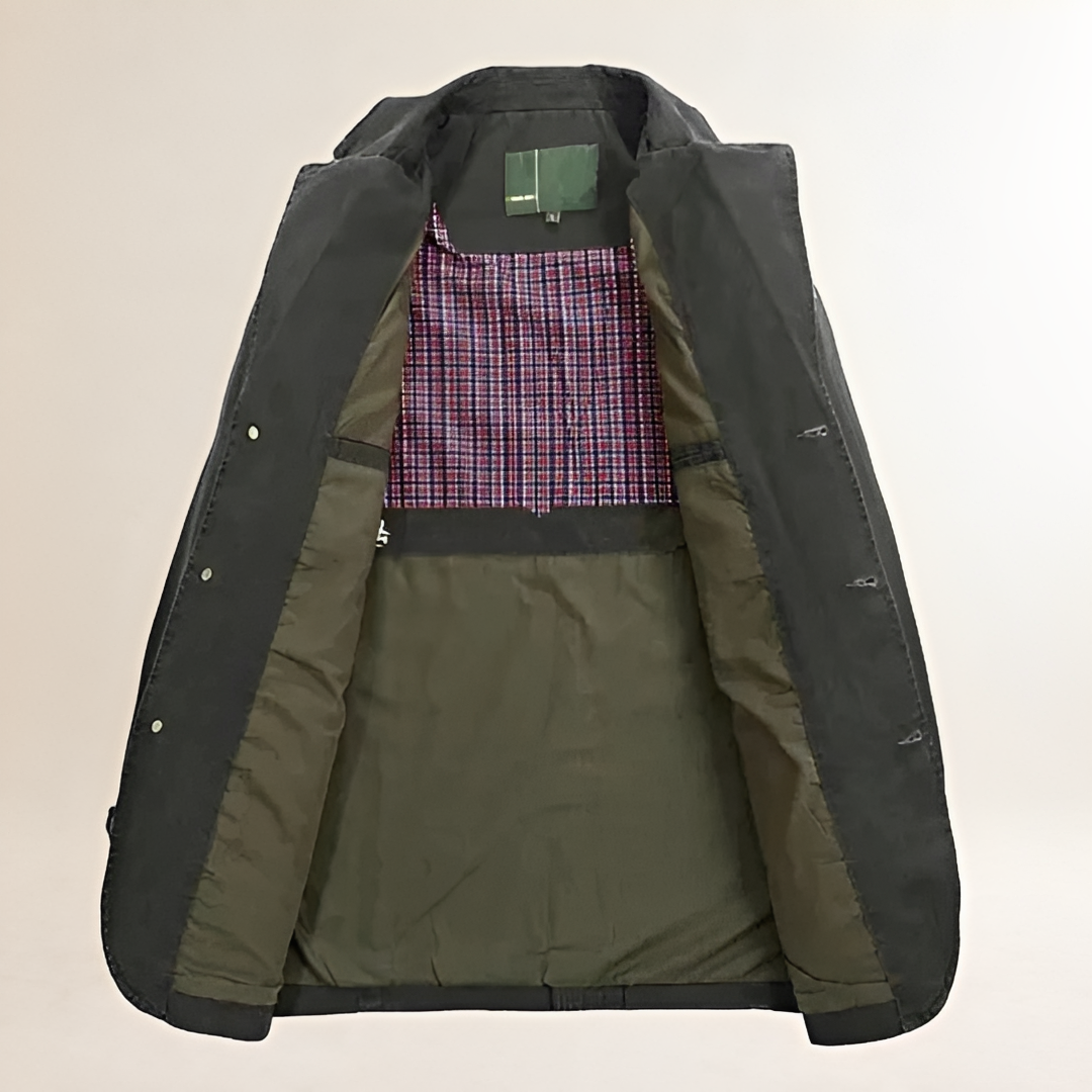 Blazer casual masculino com múltiplos bolsos e fechamento de botão - corte regular