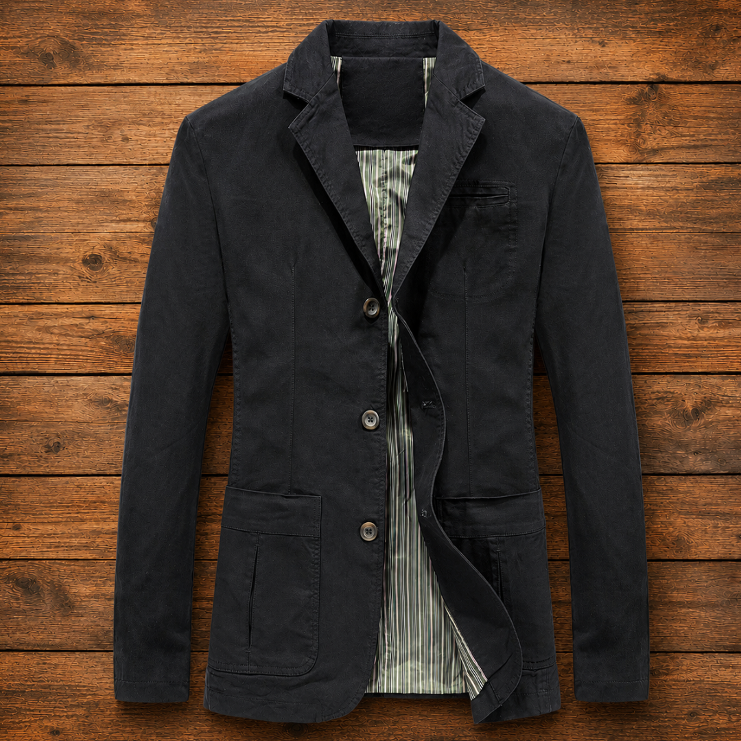 Blazer casual masculino de um botão com lapela clássica e bolso frontal