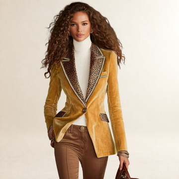 Blazer feminino ajustado com estampa de leopardo e um botão