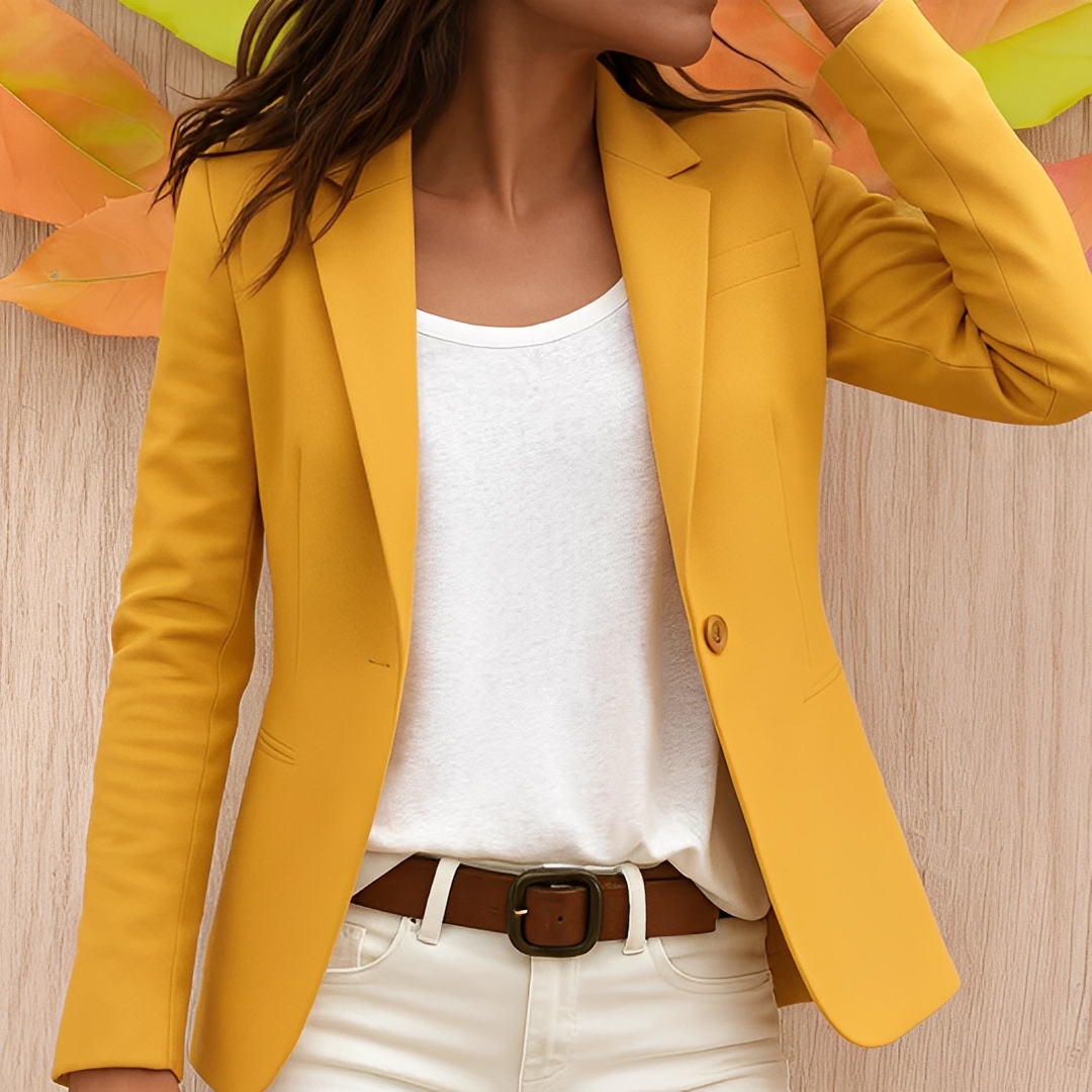 Blazer feminino ajustado com fechamento de botão único - corte slim