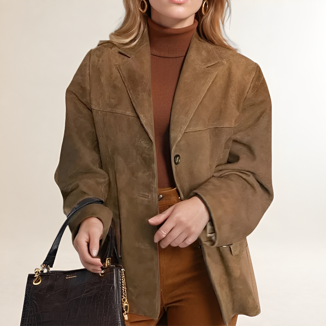 Blazer feminino oversized com fechamento de botões e silhueta estruturada