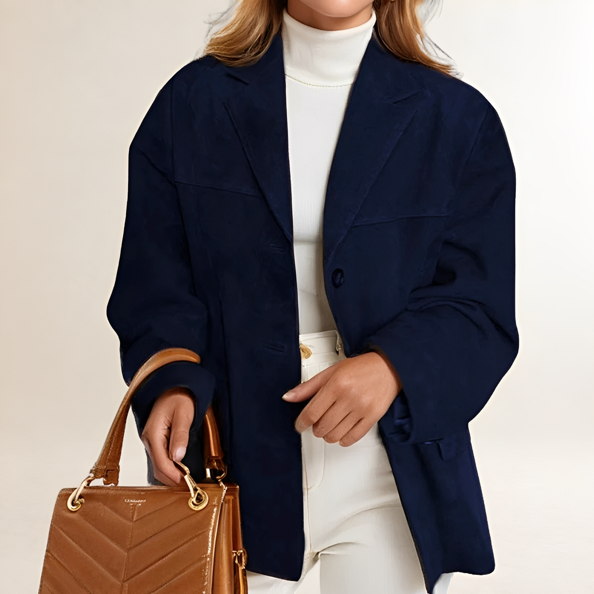 Blazer feminino oversized com fechamento de botões e silhueta estruturada