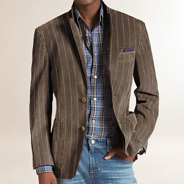 Blazer masculino com lapela de notched, patches nos cotovelos e corte regular