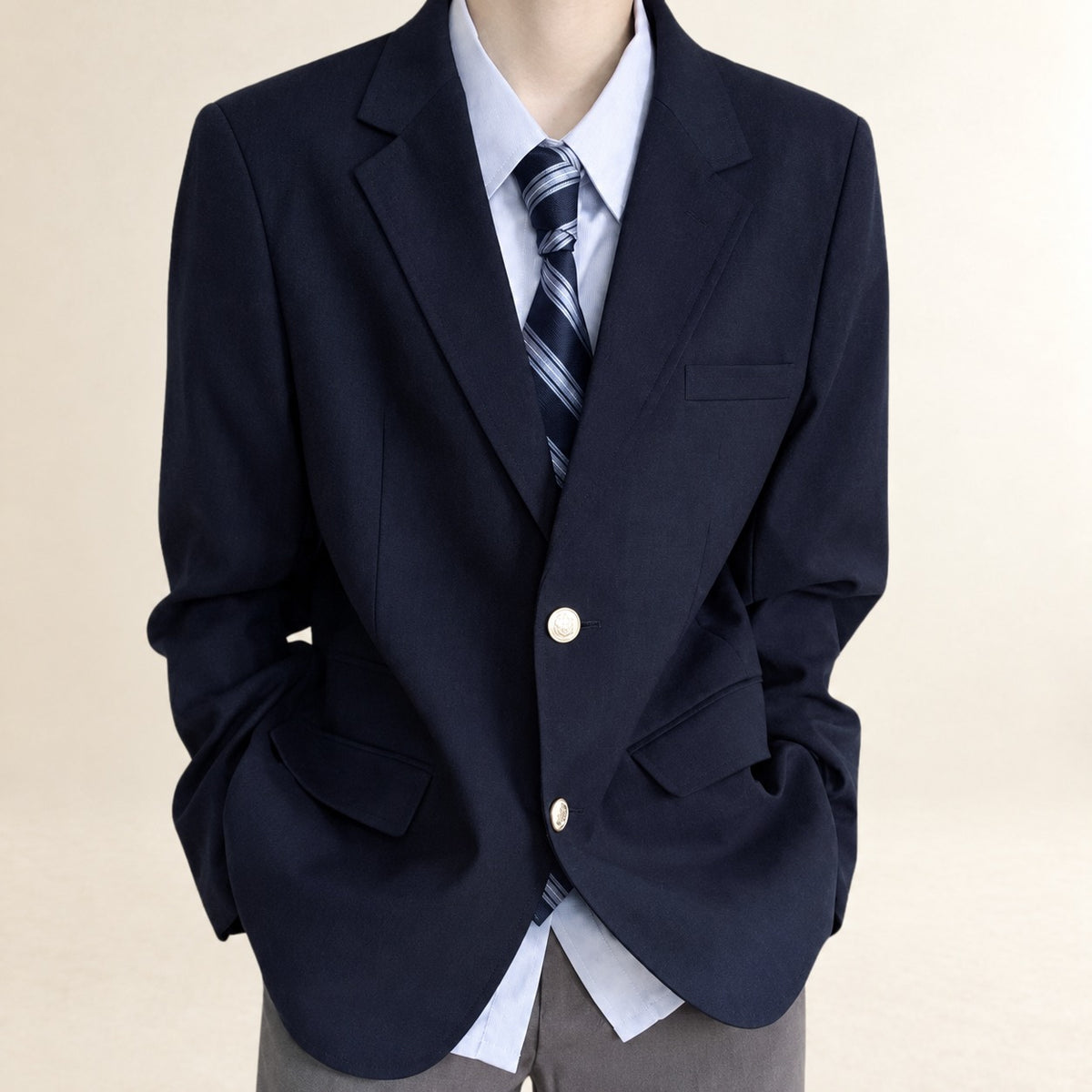 Blazer masculino corte clássico duplo botão com lapela e bolsos frontais