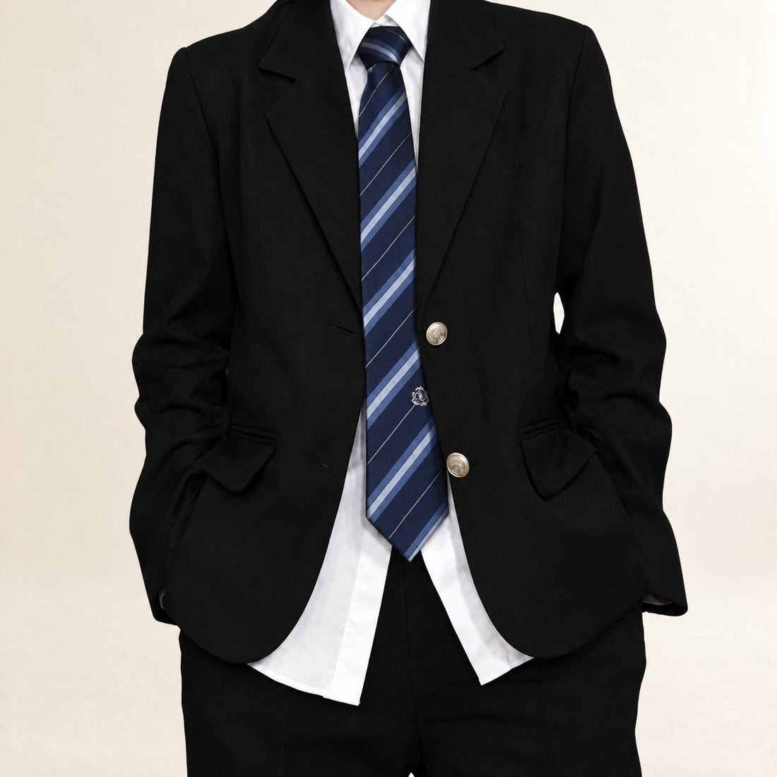 Blazer masculino corte clássico duplo botão com lapela e bolsos frontais