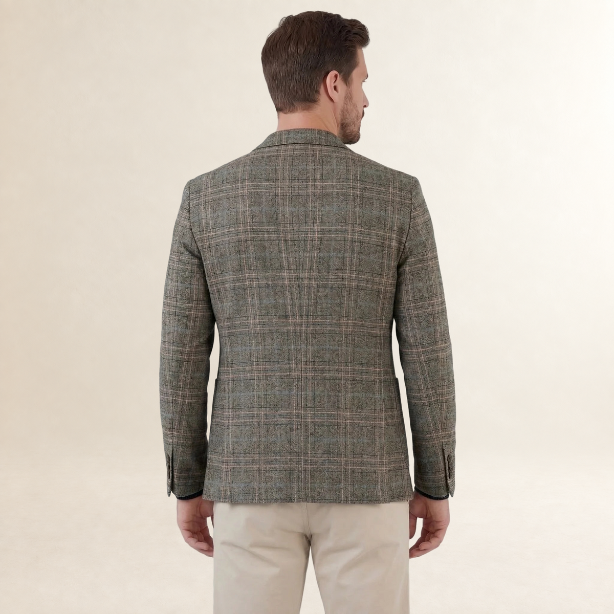 Blazer masculino de corte ajustado com estampa xadrez e dois botões