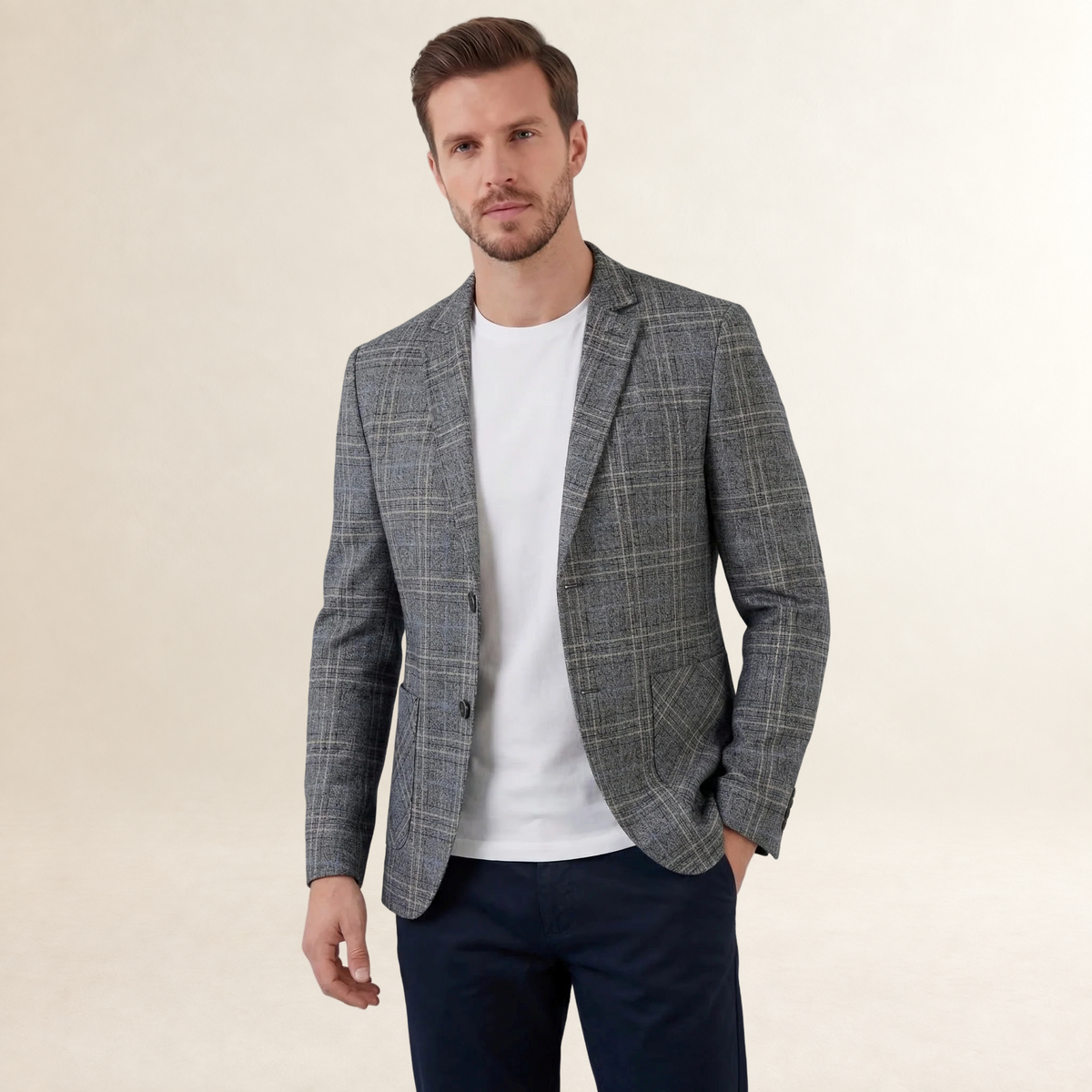Blazer masculino de corte ajustado com estampa xadrez e dois botões