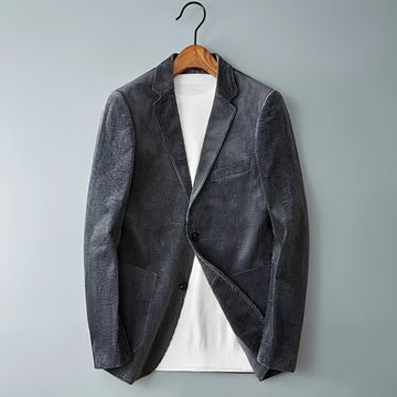Blazer masculino de corte ajustado, duplo abotoamento e lapelas notch