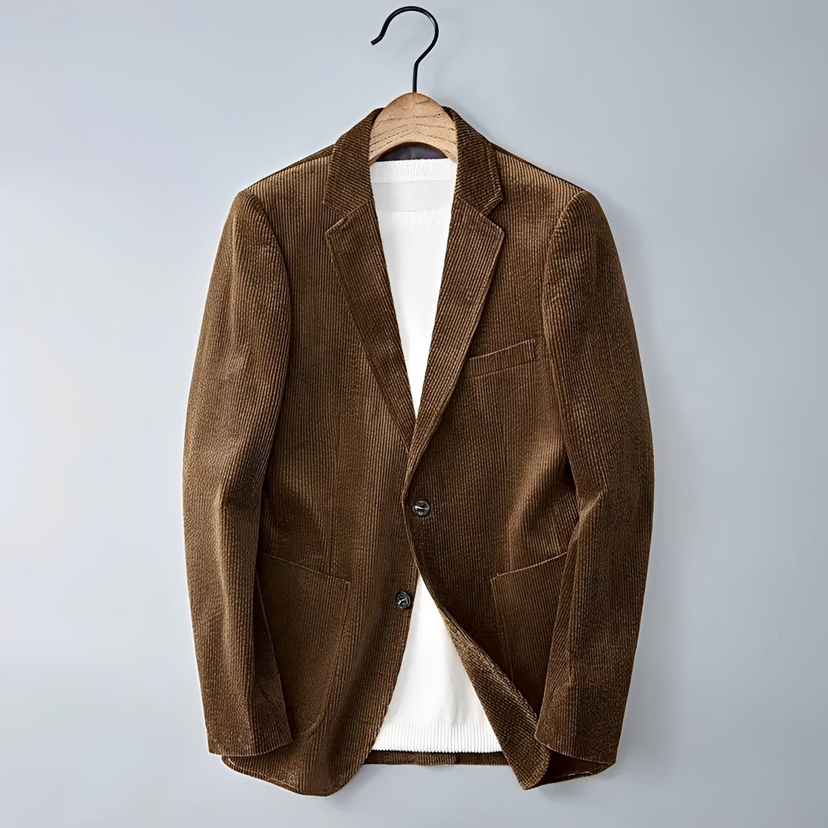 Blazer masculino de corte ajustado, duplo abotoamento e lapelas notch