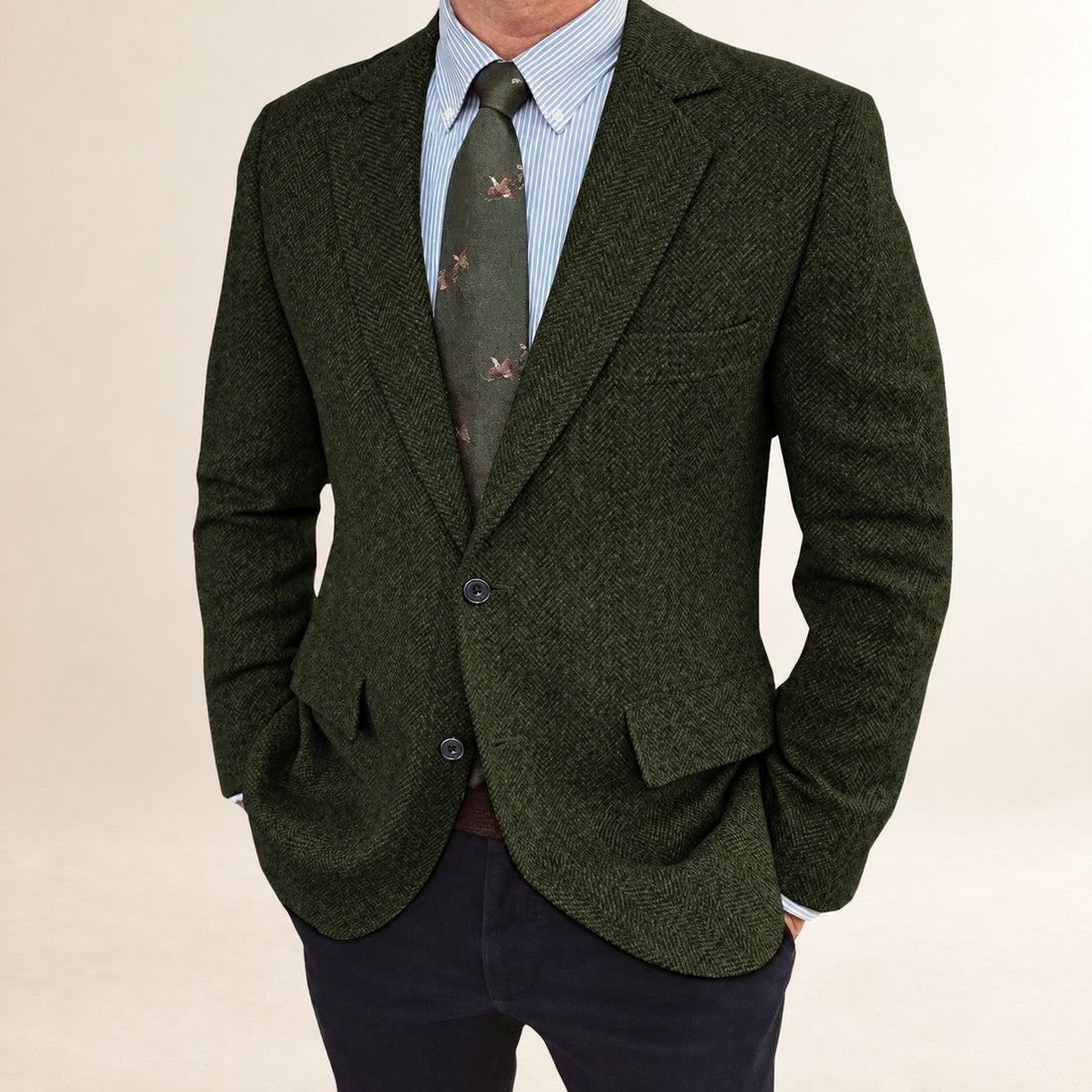 Blazer masculino de corte reto com padrão xadrez e lapela de aba em botão duplo