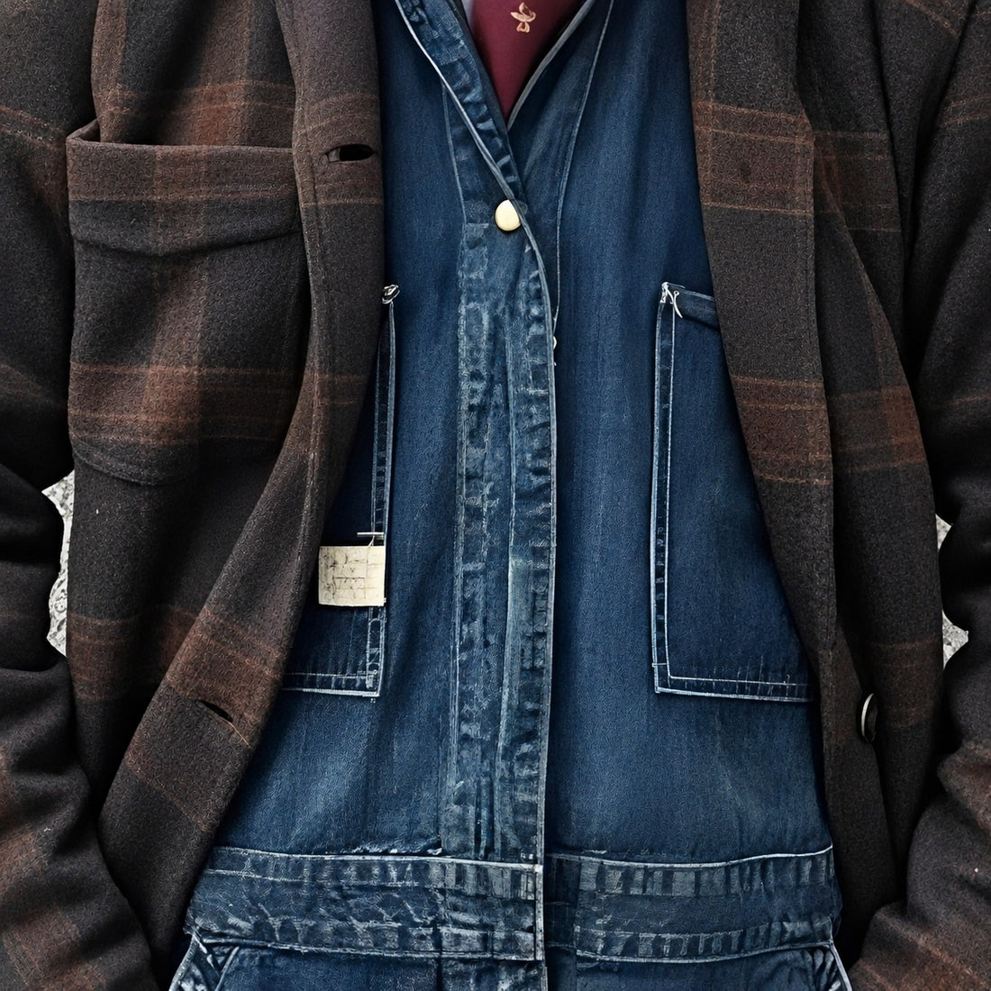 Blazer masculino xadrez com lapela, caimento folgado e fechamento de botão