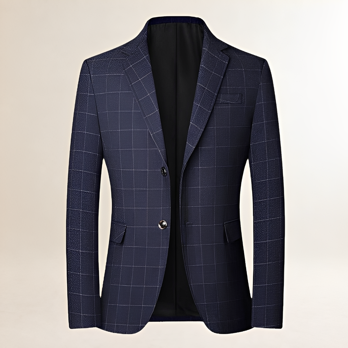 Blazer masculino xadrez com lapela de aba, fechamento de um botão e caimento ajustado
