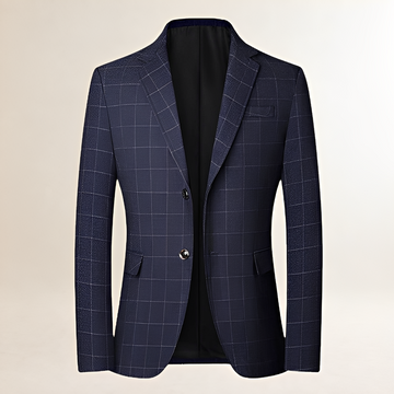 Blazer masculino xadrez com lapela de aba, fechamento de um botão e caimento ajustado