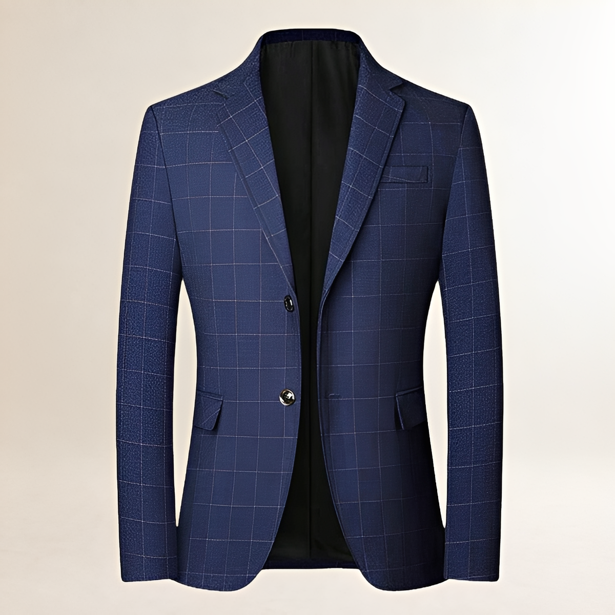 Blazer masculino xadrez com lapela de aba, fechamento de um botão e caimento ajustado