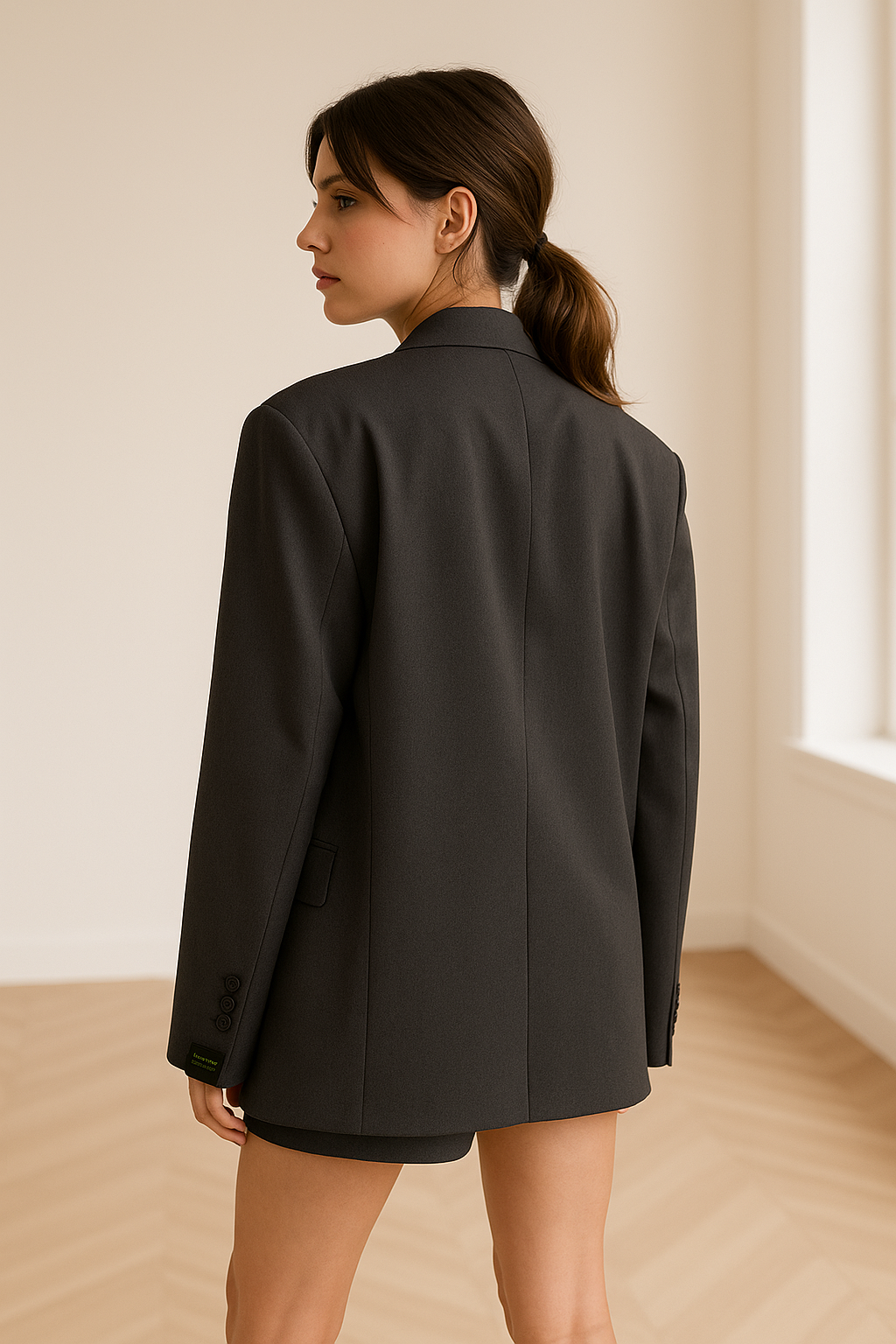 Blazer oversized feminino com fechamento de botão e lapela de notched