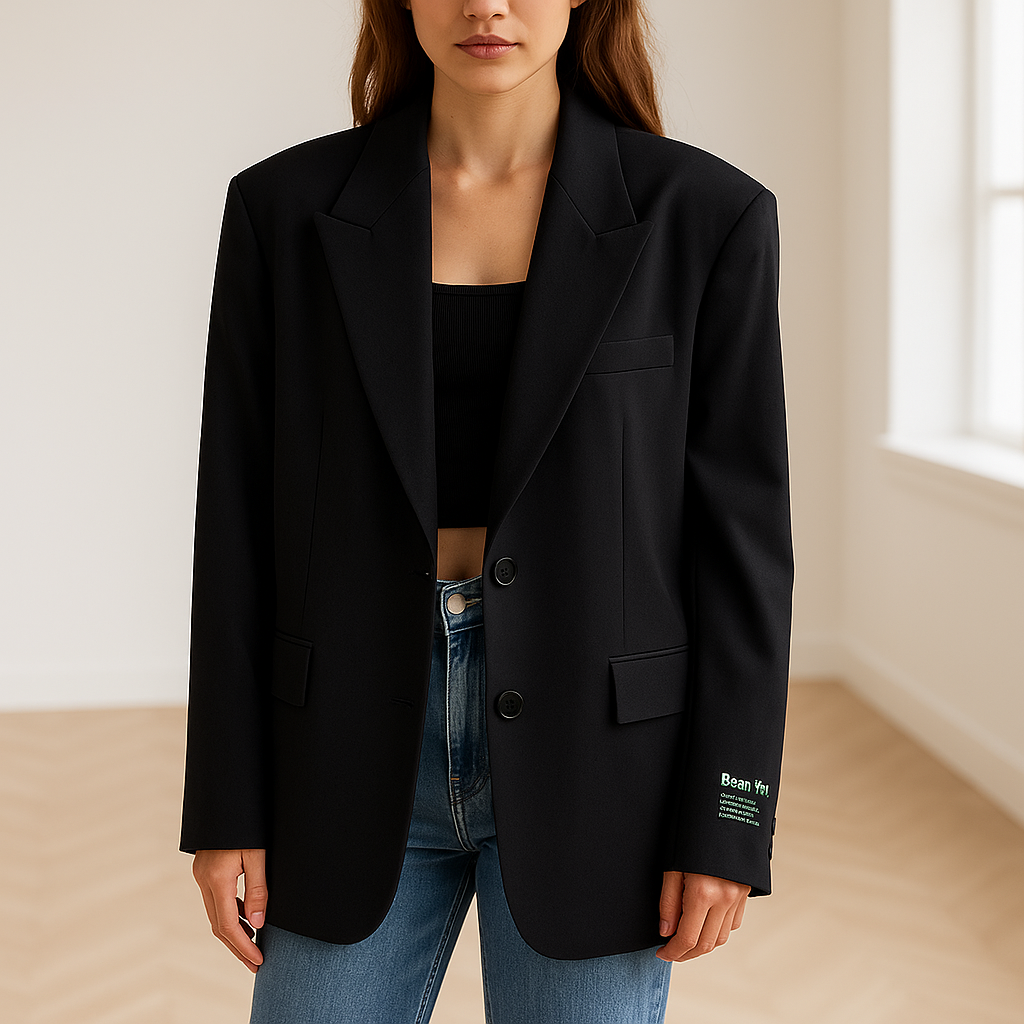 Blazer oversized feminino com fechamento de botão e lapela de notched