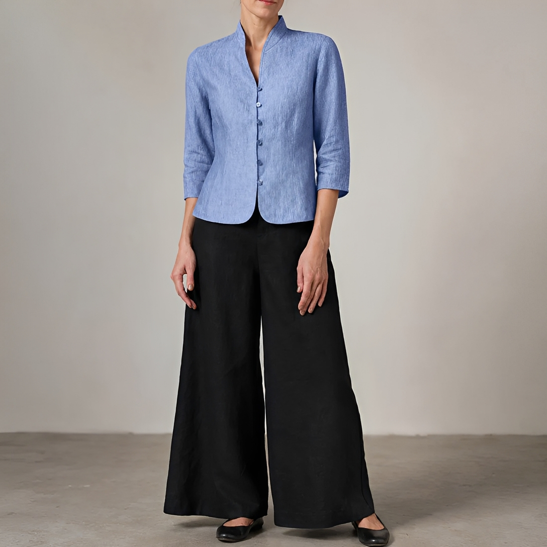 Blusa Feminina Botões Decote V Manga Longa - Corte Relaxado