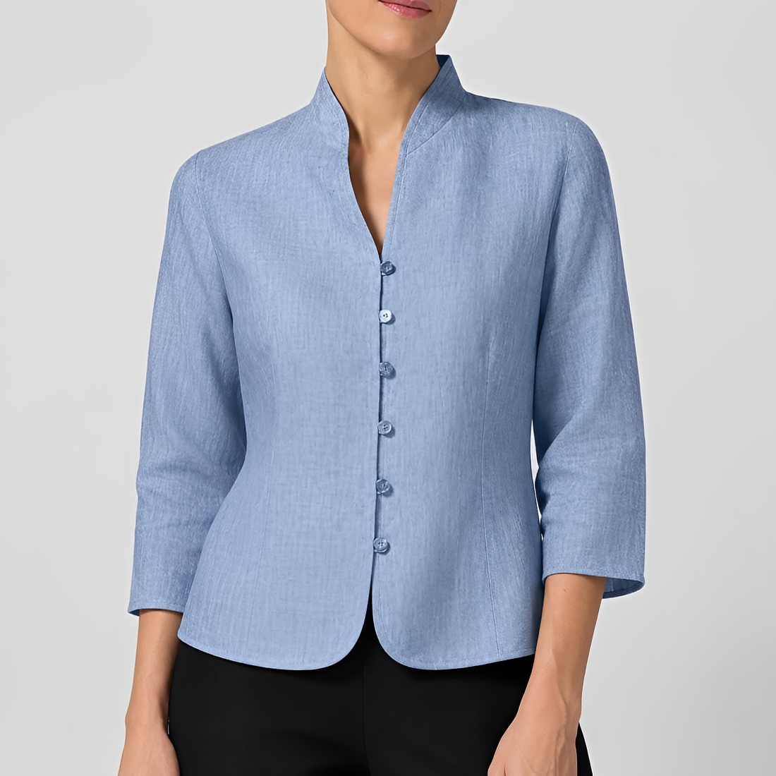 Blusa Feminina Botões Decote V Manga Longa - Corte Relaxado