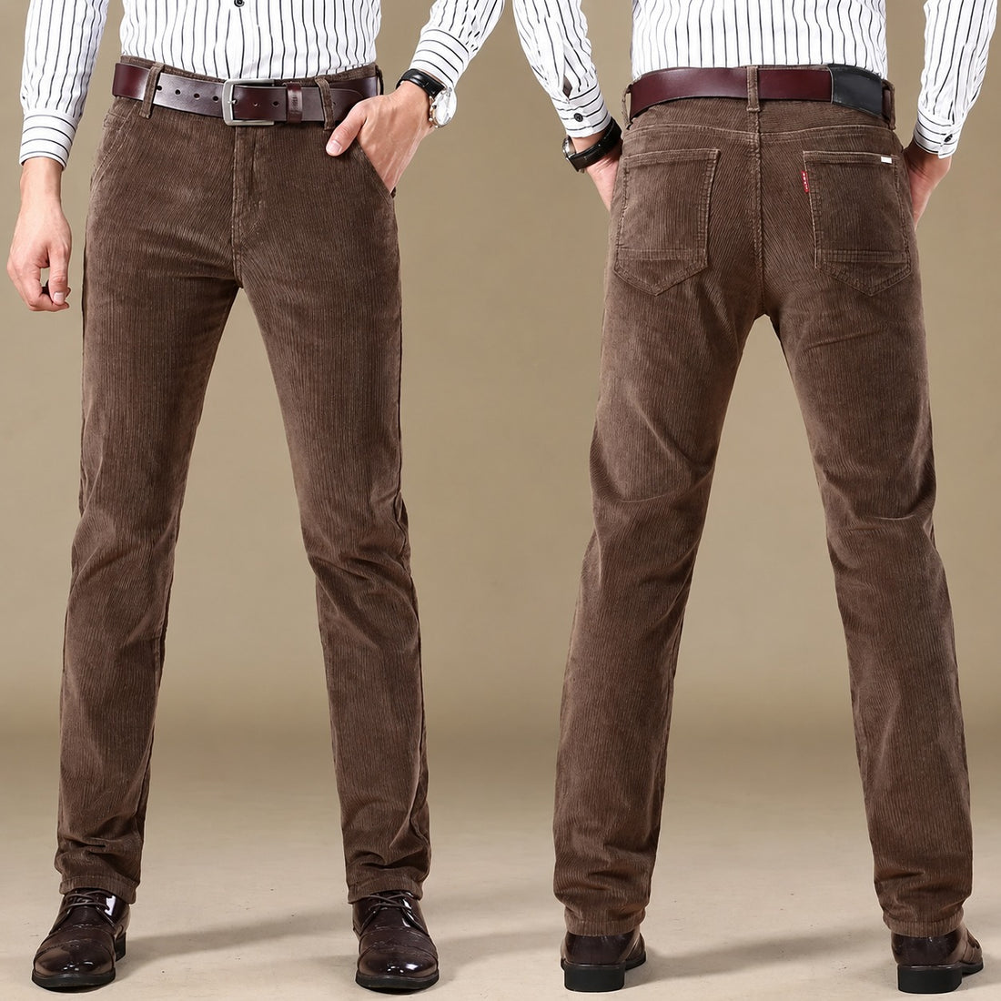 Calça casual masculina de corte reto com cinco bolsos e caimento moderno