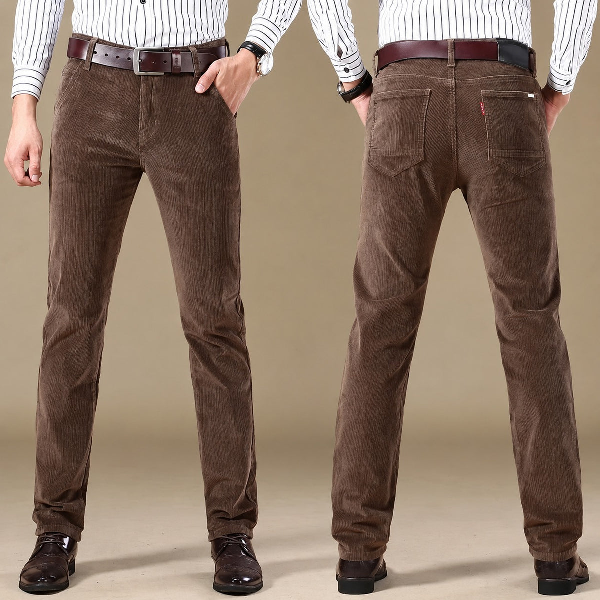 Calça casual masculina de corte reto com cinco bolsos e caimento moderno