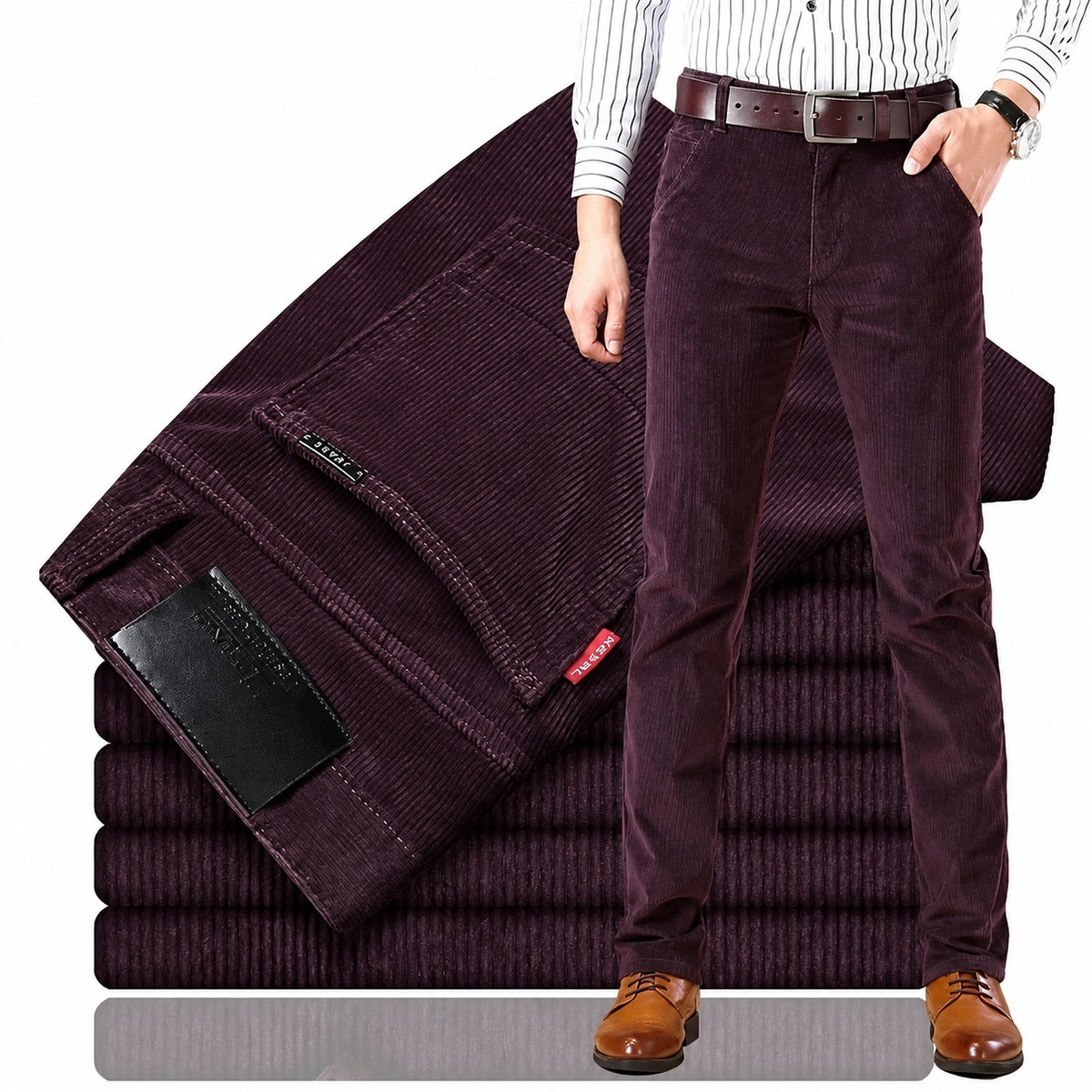 Calça casual masculina de corte reto com cinco bolsos e caimento moderno