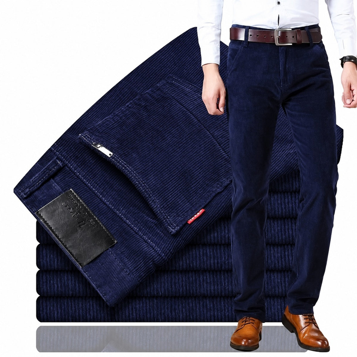 Calça casual masculina de corte reto com cinco bolsos e caimento moderno