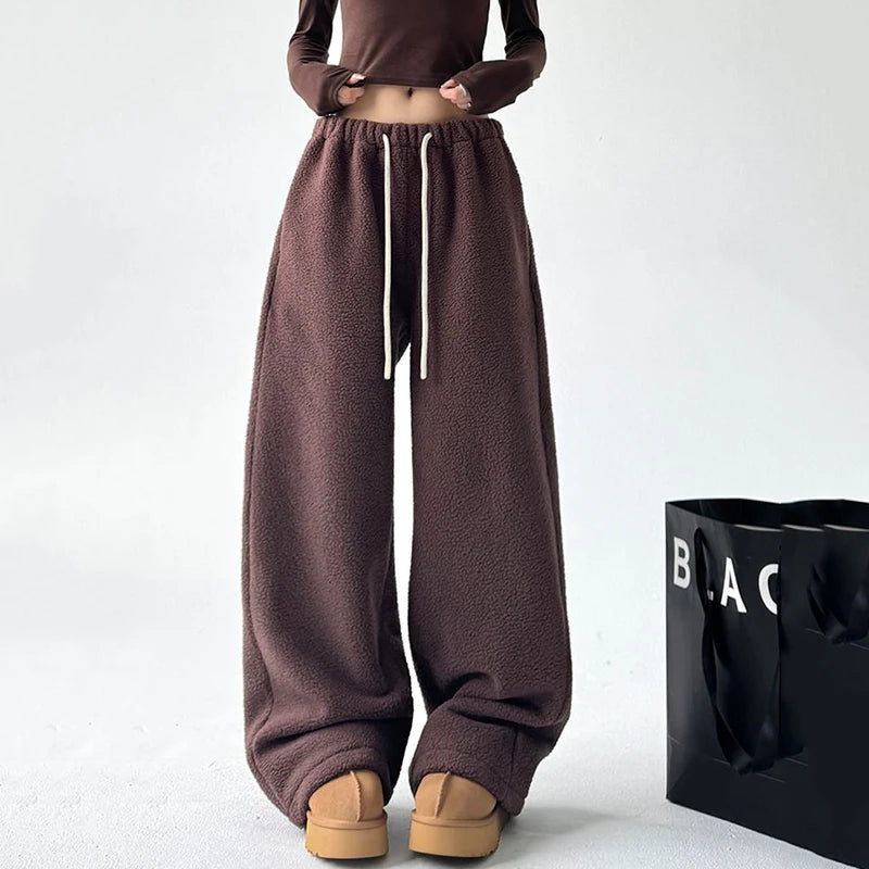 Calça Jogger Feminina Wide Leg com Cós de Cordão e Bolsos Laterais