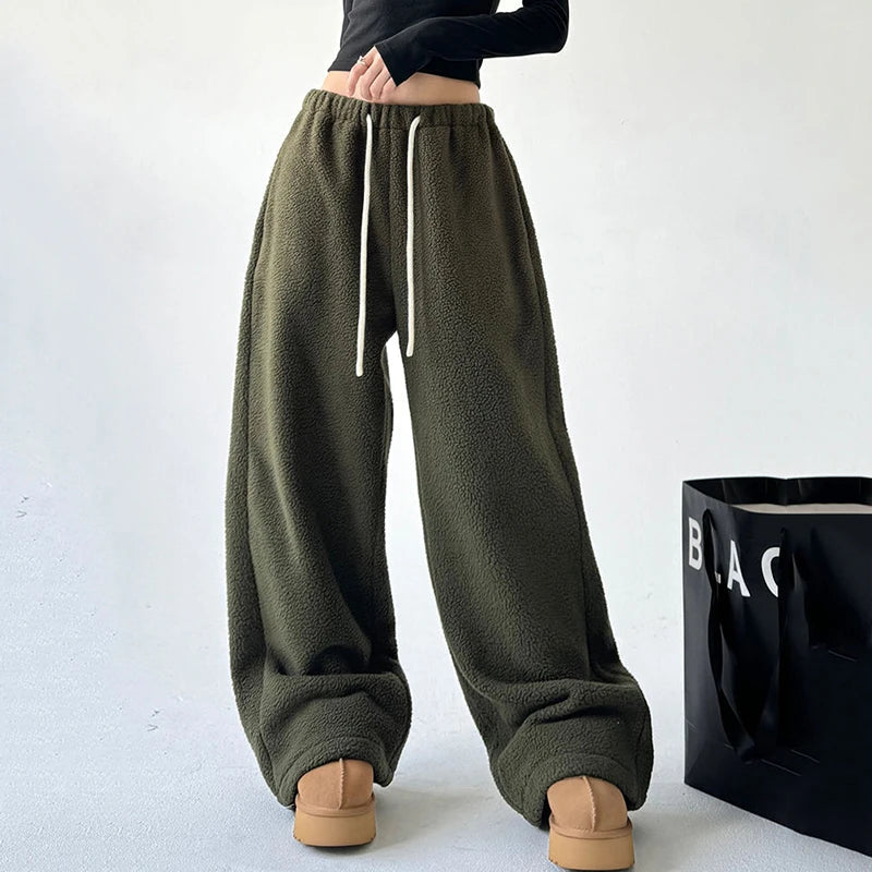 Calça Jogger Feminina Wide Leg com Cós de Cordão e Bolsos Laterais