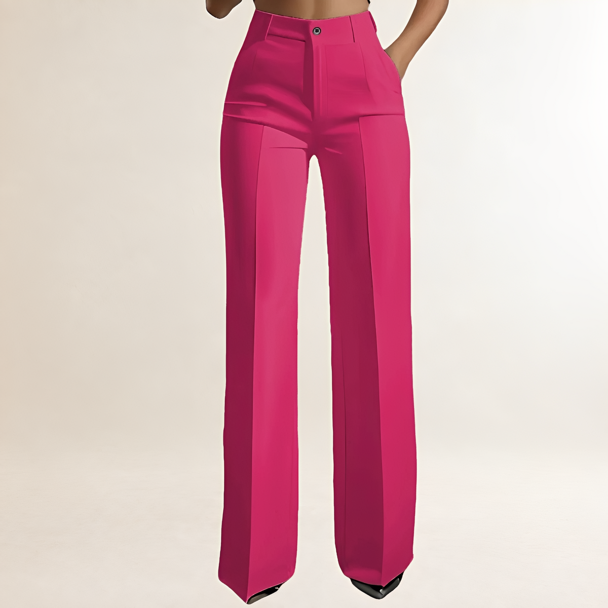 Calça pantalona feminina de cintura alta e corte reto