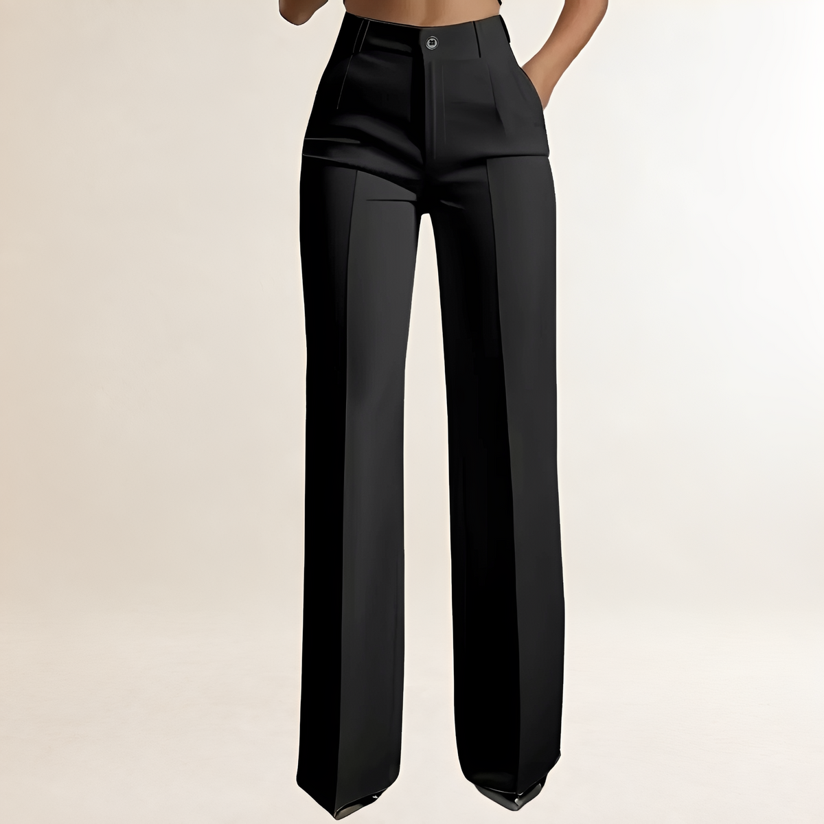 Calça pantalona feminina de cintura alta e corte reto