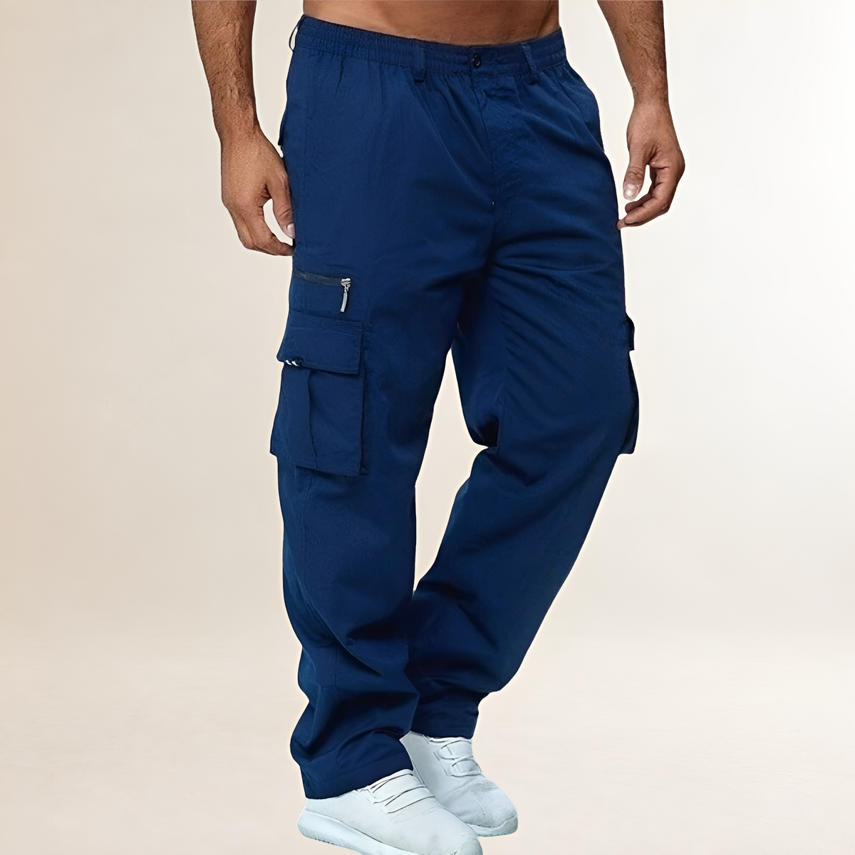 Calças cargo masculinas de corte folgado com múltiplos bolsos