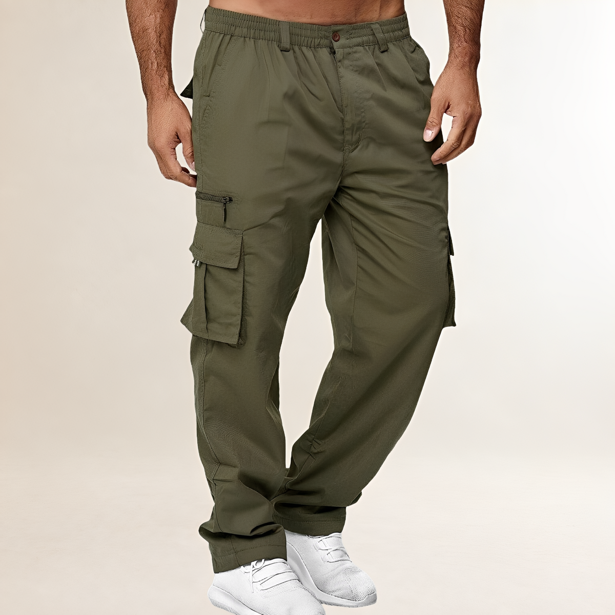 Calças cargo masculinas de corte folgado com múltiplos bolsos