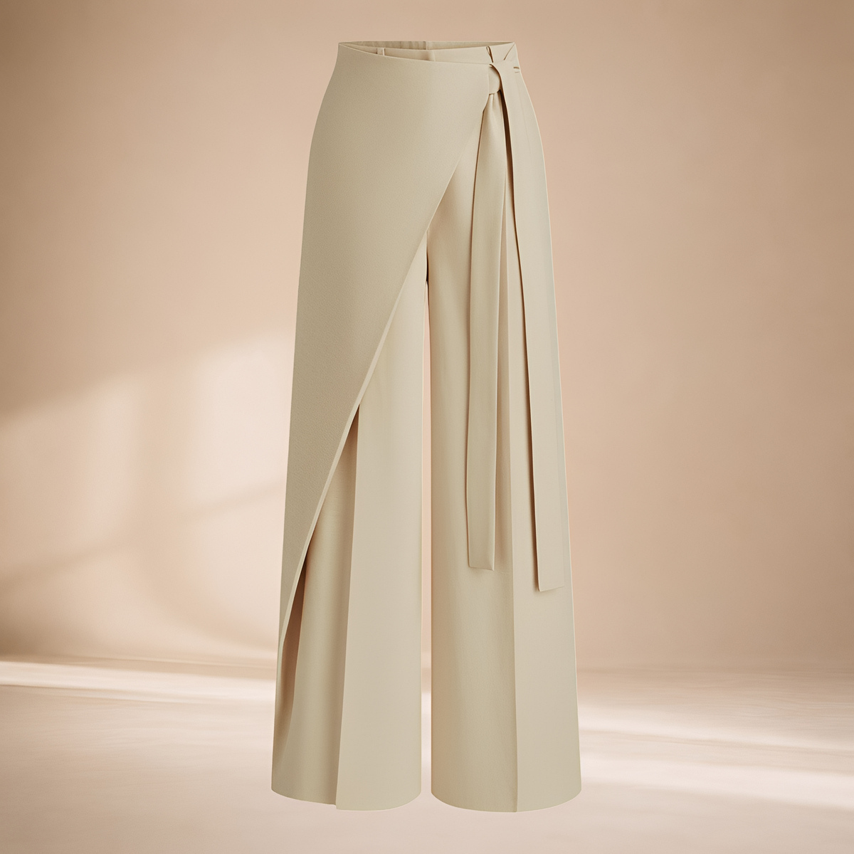 Calças de perna larga femininas com detalhe assimétrico, cintura alta e caimento oversized
