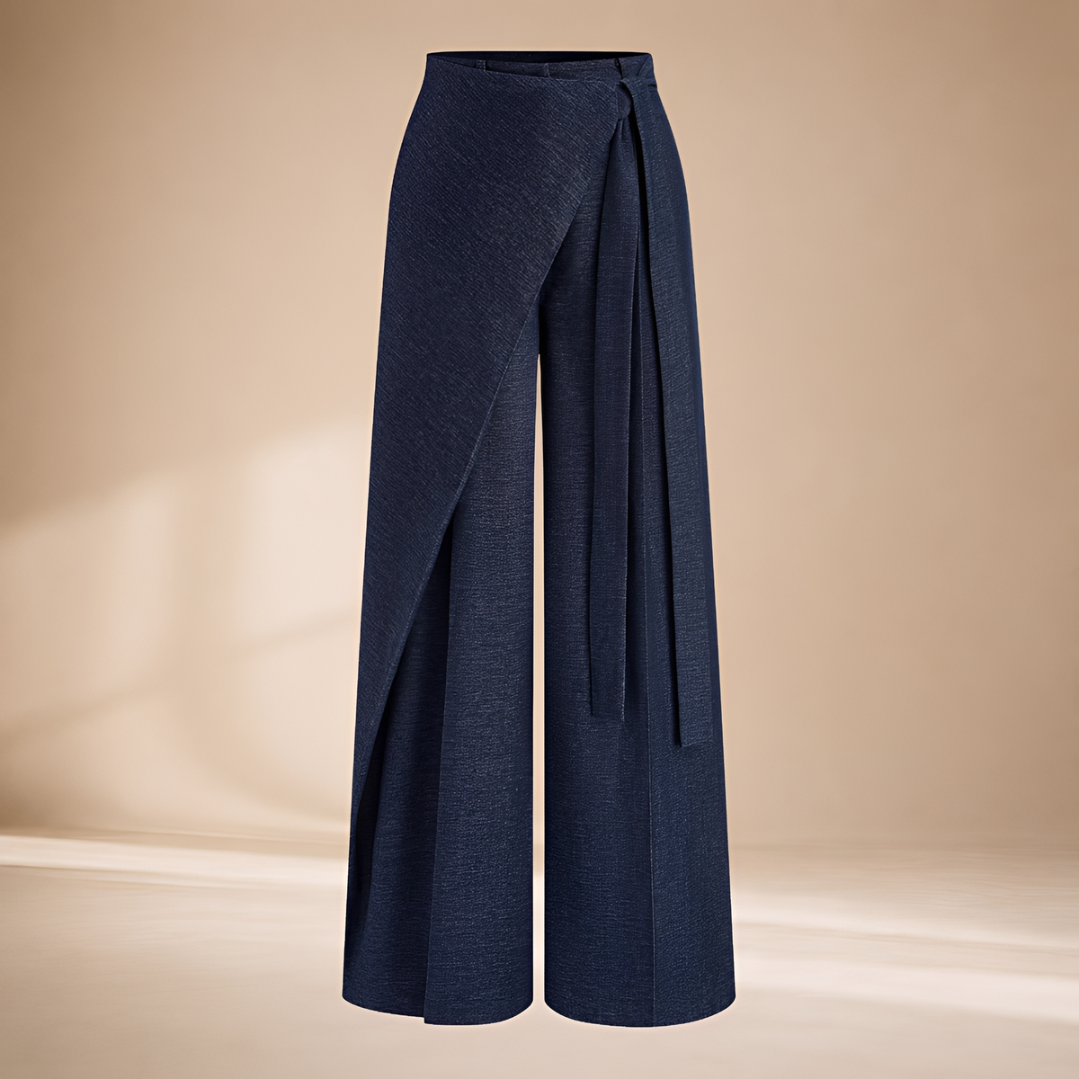 Calças de perna larga femininas com detalhe assimétrico, cintura alta e caimento oversized