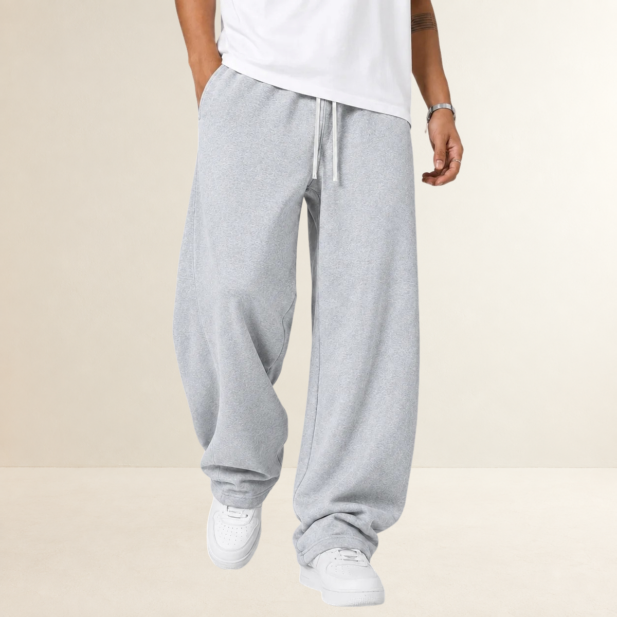 Calças jogger masculinas de perna larga com cós de cordão ajustável