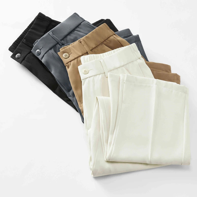 Calças masculinas de corte folgado com bolsos laterais e perna ampla