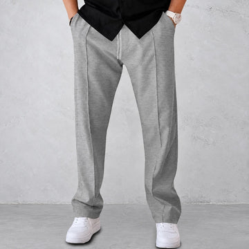 Calças masculinas - Design pregueado com cintura elástica e bolsos laterais