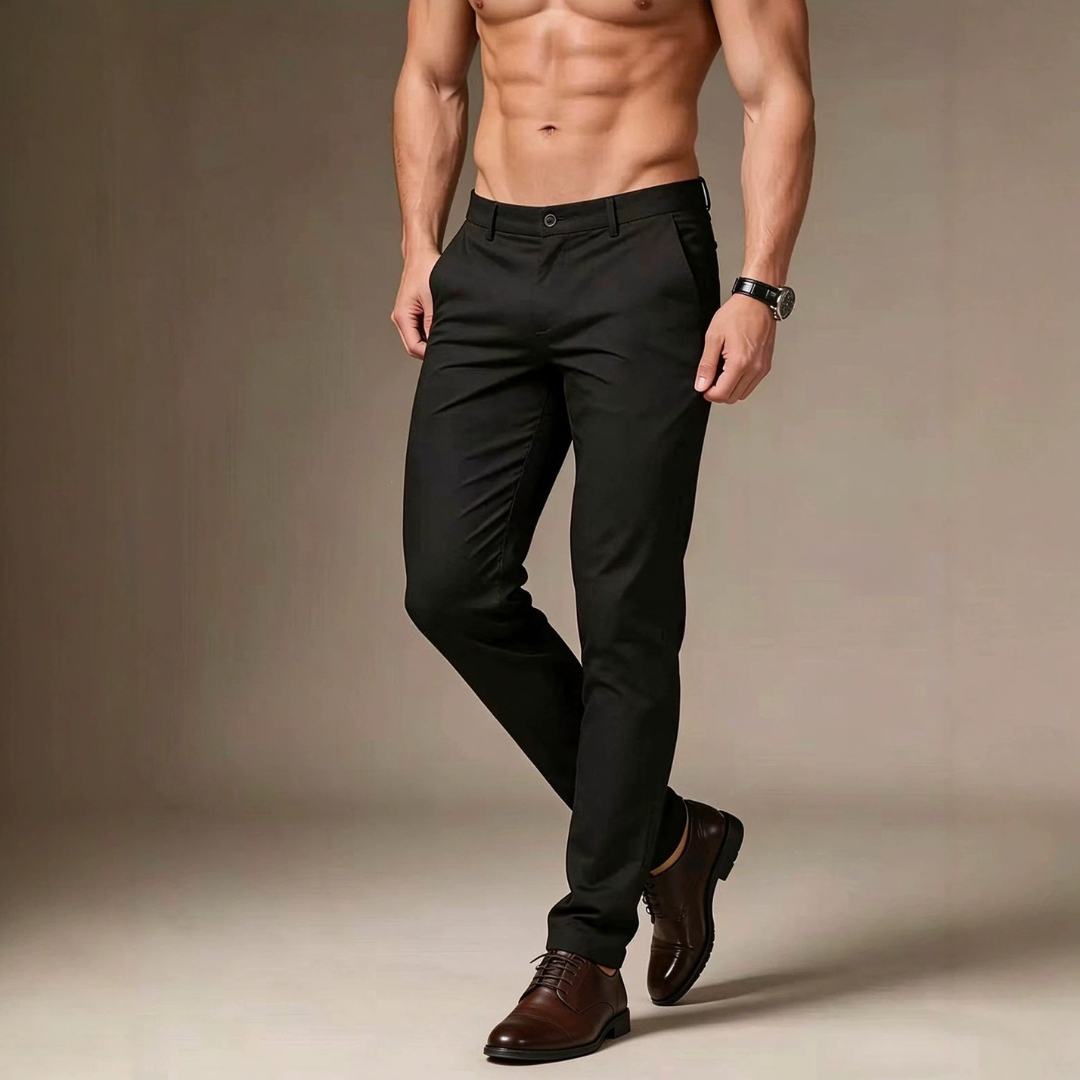 Calças Masculinas Elásticas com Prega Frontal - Ajuste Slim, Perna Tapered