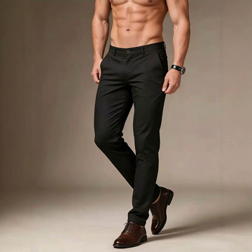 Calças Masculinas Elásticas com Prega Frontal - Ajuste Slim, Perna Tapered