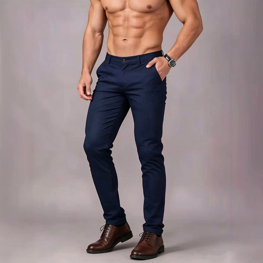 Calças Masculinas Elásticas com Prega Frontal - Ajuste Slim, Perna Tapered