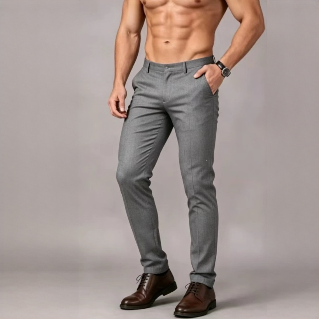 Calças Masculinas Elásticas com Prega Frontal - Ajuste Slim, Perna Tapered