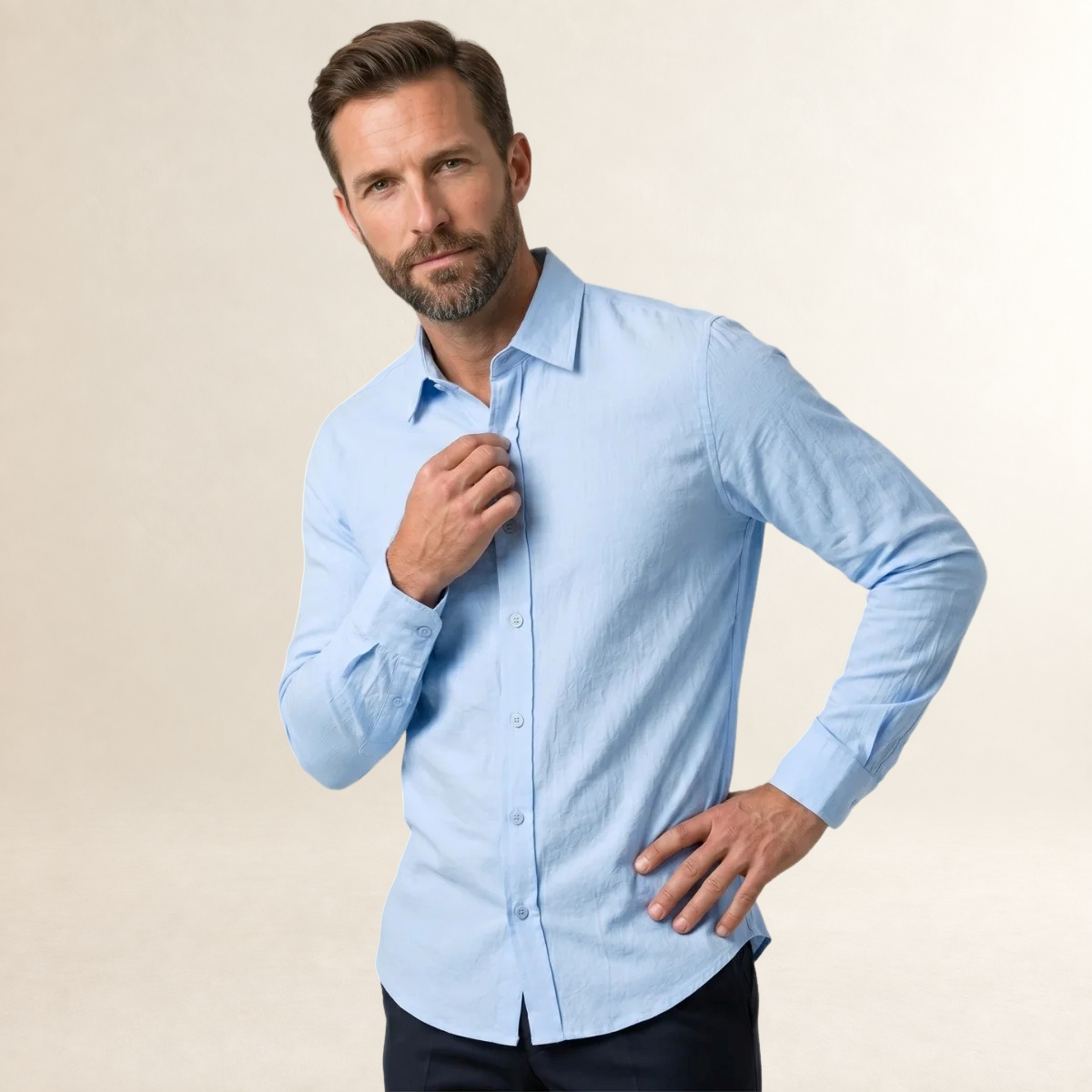 Camisa casual masculina de botões de manga longa e caimento ajustado