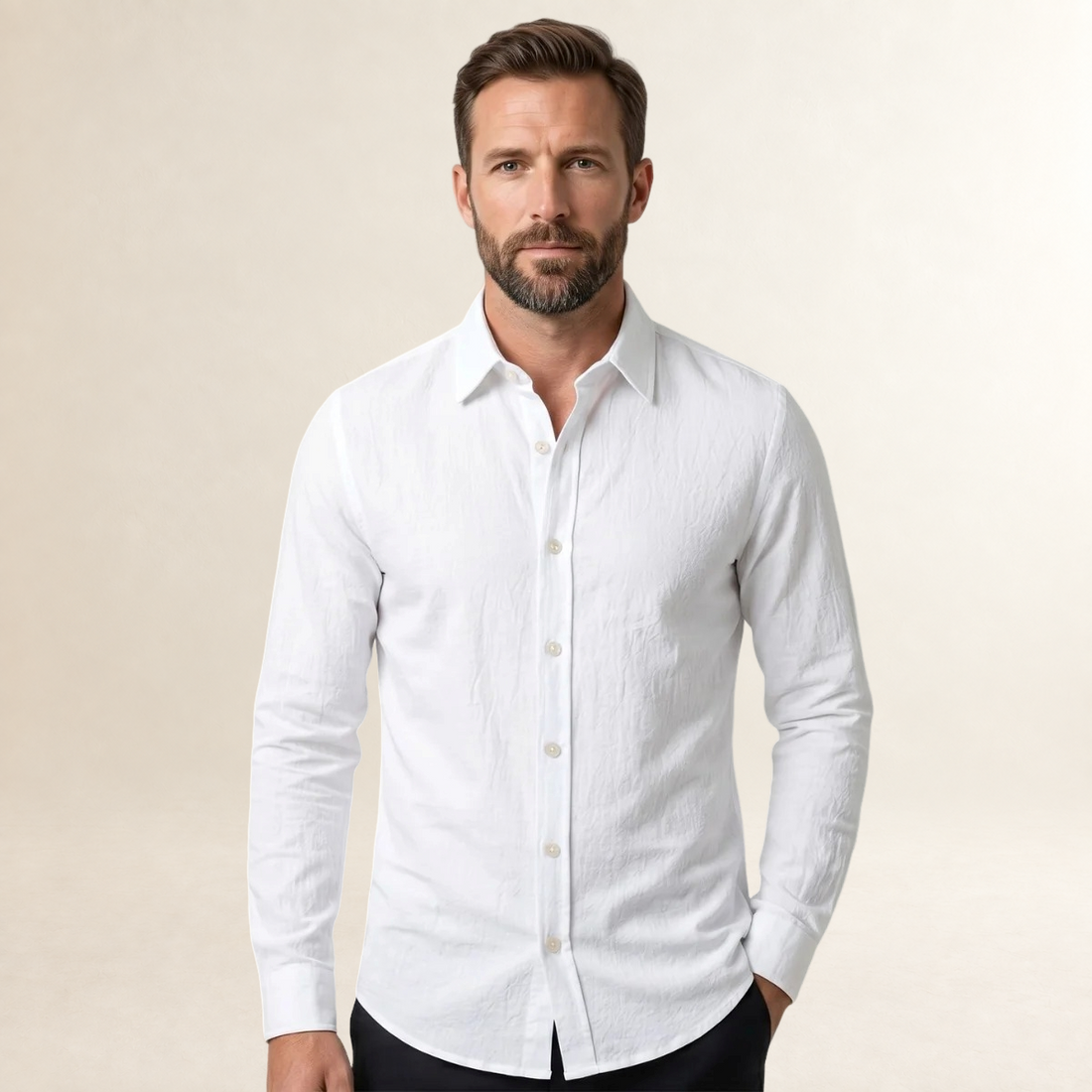 Camisa casual masculina de botões de manga longa e caimento ajustado