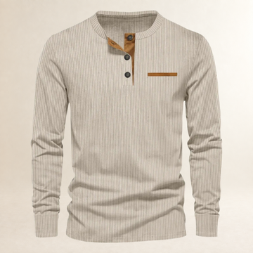Camisa Henley de Manga Longa Masculina com Gola Redonda e Fechamento de Botões - Ajuste Sob Medida